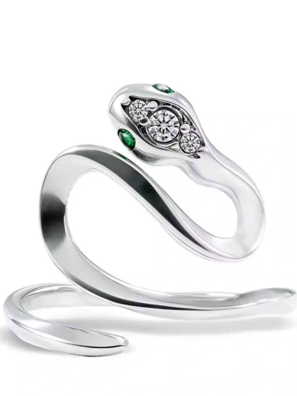 925 Sterling Silver Snake Wrap Ring with Green and Clear Stones